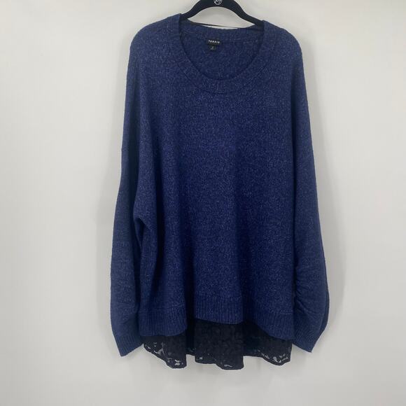 Torrid Vegan Cashmere Pullover Sweater Lace Trim Layered Crewneck Blue Black 3X - Picture 3 of 10